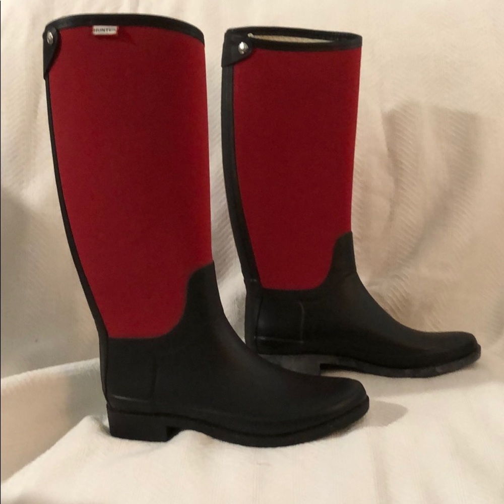 Hunter Red and Black rain boots size 8